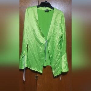 RETROFETE Svea SatinGreen Open Front Drawstring Blouse Size XL